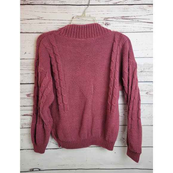 Vtg Outback Red Pink Mock Neck Cable Knit Preppy Sweater Women's Medium oversize - Picture 8 of 8